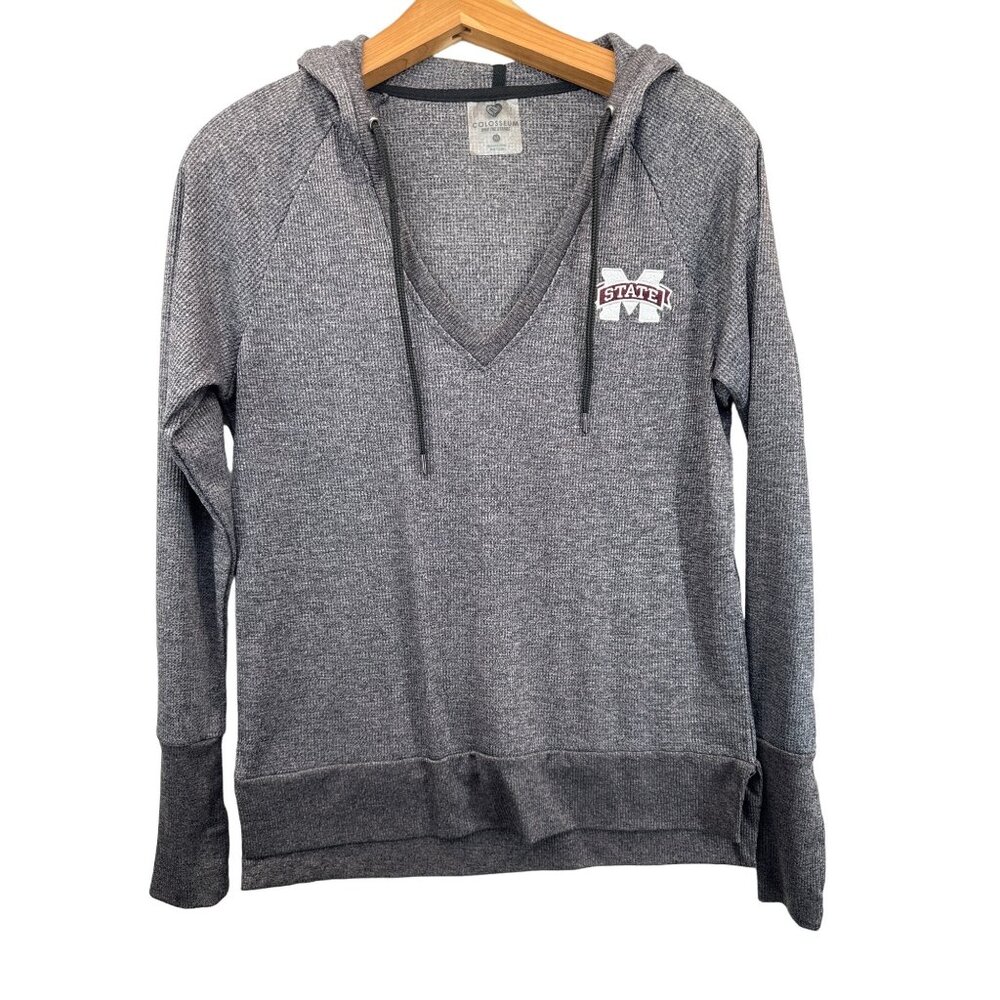 MSU Women Hoodie Sz M Mississippi State University Colosseum Lghtwt Waffle Knit